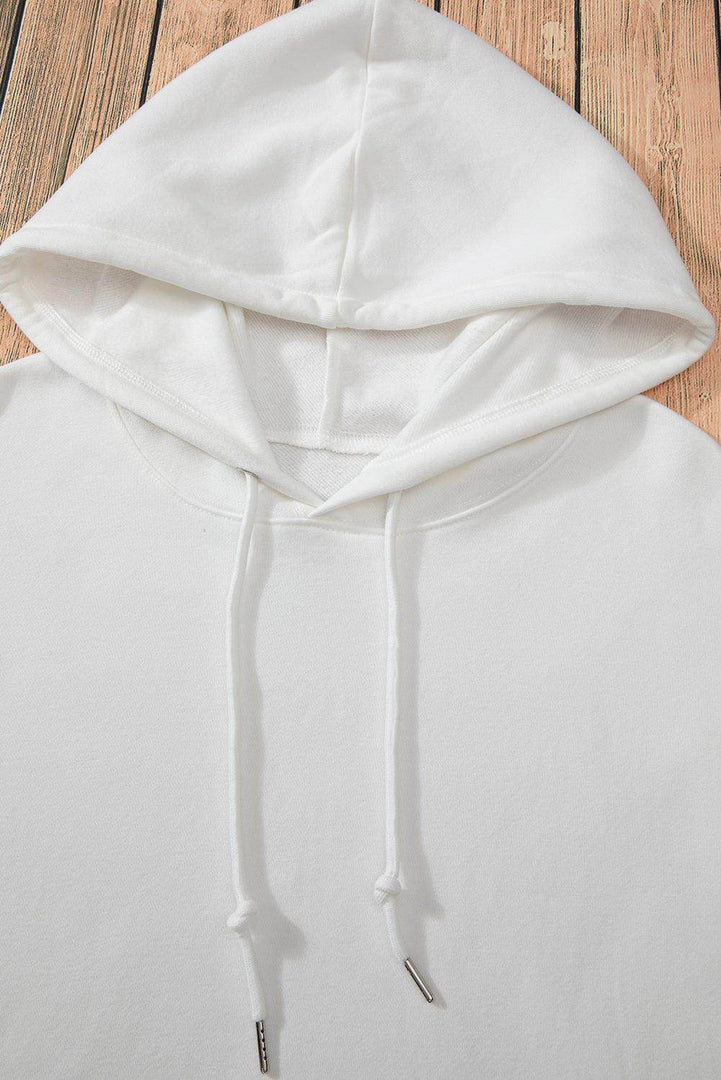 White Fleece Lined Kangaroo Pocket Drawstring Chunky Hoodie - Fashion Queen -  22