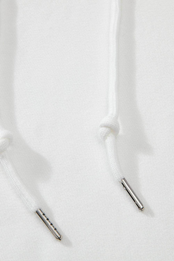 White Fleece Lined Kangaroo Pocket Drawstring Chunky Hoodie - Fashion Queen -  23
