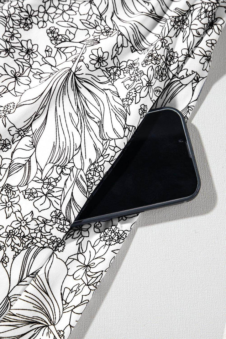 White Floral Print Pipping Trim Flutter Sleeve Mini Dress - Fashion Queen -  22