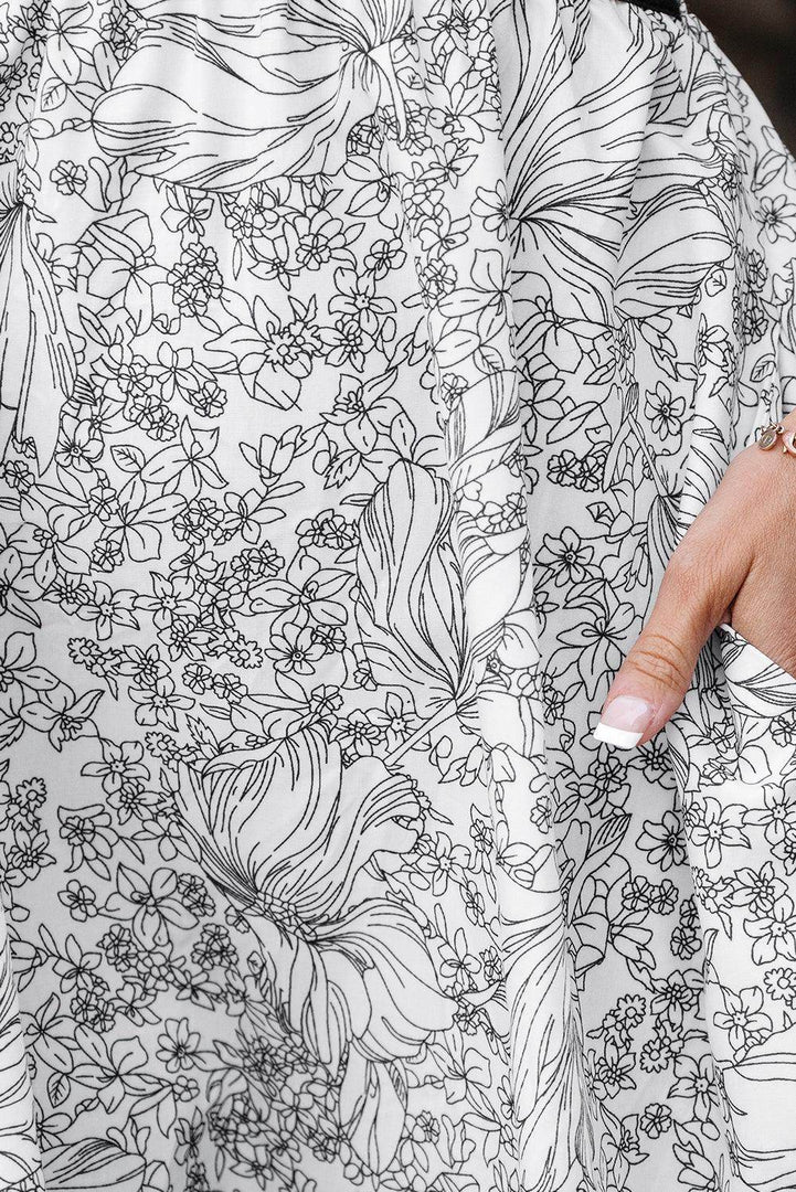 White Floral Print Pipping Trim Flutter Sleeve Mini Dress - Fashion Queen -  23