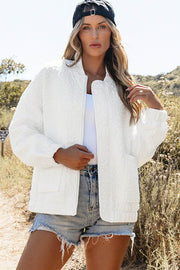 White Floral Quilted Jacket - Fashion Queen -  1
