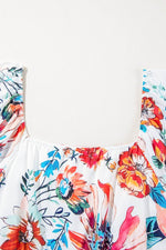 Load image into Gallery viewer, White Floral Square Neck Puff Sleeve Flowy Plus Size Midi Dress - Fashion Queen -  9
