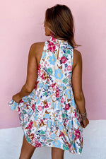 Load image into Gallery viewer, White Frill Mock Neck Sleeveless Tiered Floral Dress - Fashion Queen -  2

