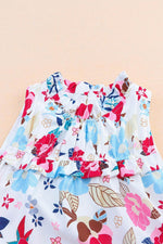 Load image into Gallery viewer, White Frill Mock Neck Sleeveless Tiered Floral Dress - Fashion Queen -  20
