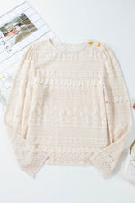 Load image into Gallery viewer, White Geometric Lace Buttoned Decor Long Sleeve Blouse - Fashion Queen -  13
