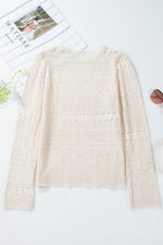 Load image into Gallery viewer, White Geometric Lace Buttoned Decor Long Sleeve Blouse - Fashion Queen -  14
