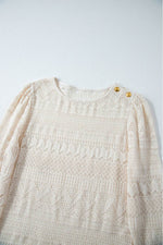 Load image into Gallery viewer, White Geometric Lace Buttoned Decor Long Sleeve Blouse - Fashion Queen -  15
