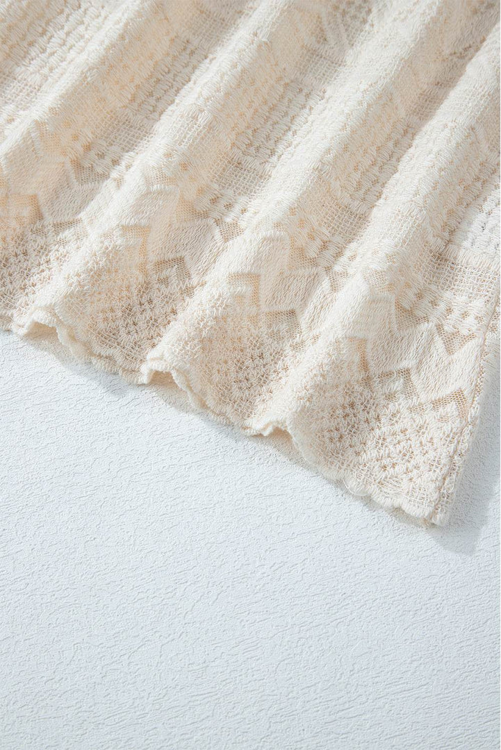 White Geometric Lace Buttoned Decor Long Sleeve Blouse - Fashion Queen -  16