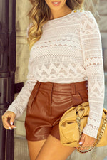 Load image into Gallery viewer, White Geometric Lace Buttoned Decor Long Sleeve Blouse - Fashion Queen -  6
