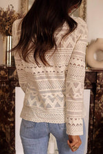 Load image into Gallery viewer, White Geometric Lace Buttoned Decor Long Sleeve Blouse - Fashion Queen -  8
