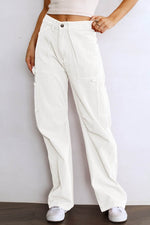 Load image into Gallery viewer, White High Waist Straight Leg Cargo Pants with Pockets - Fashion Queen -  1
