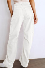 Load image into Gallery viewer, White High Waist Straight Leg Cargo Pants with Pockets - Fashion Queen -  2
