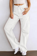 Load image into Gallery viewer, White High Waist Straight Leg Cargo Pants with Pockets - Fashion Queen -  3
