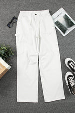 Load image into Gallery viewer, White High Waist Straight Leg Cargo Pants with Pockets - Fashion Queen -  5
