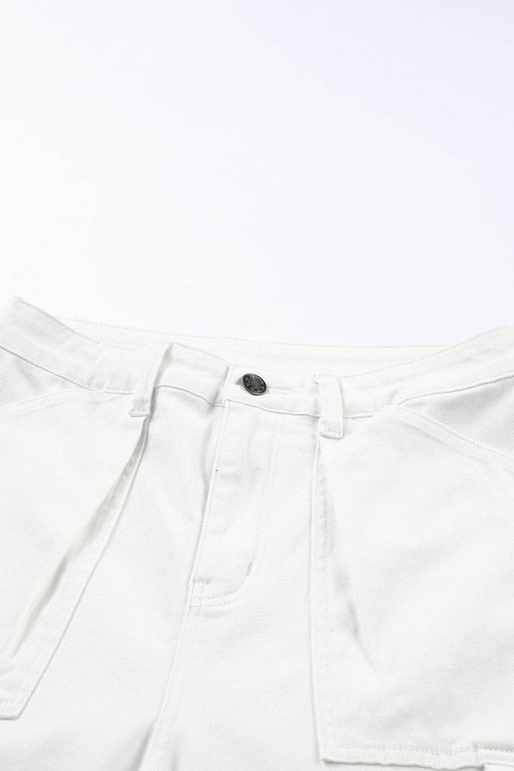 White High Waist Straight Leg Cargo Pants with Pockets - Fashion Queen -  7