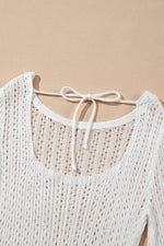 Load image into Gallery viewer, White Hollowout Knit Bell Sleeve Drawstring Short Beach dress - Fashion Queen -  20
