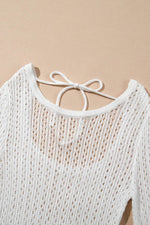 Load image into Gallery viewer, White Hollowout Knit Bell Sleeve Drawstring Short Beach dress - Fashion Queen -  23

