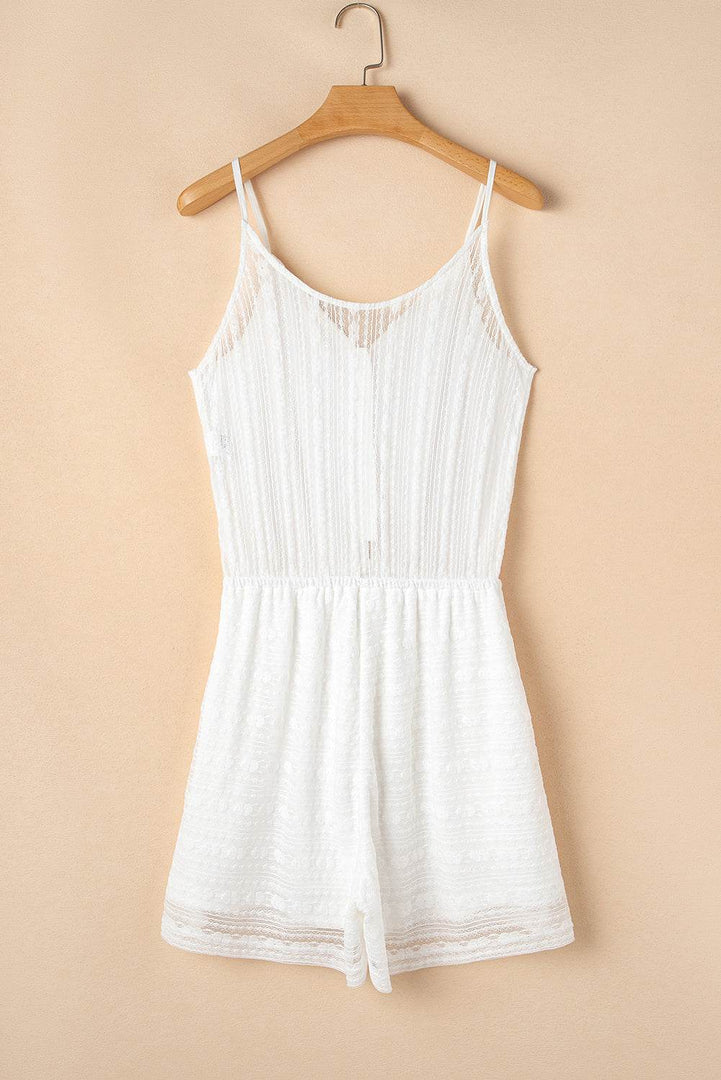 White Lace Spaghetti Strap V Neck Loose Fit Romper - Fashion Queen -  17
