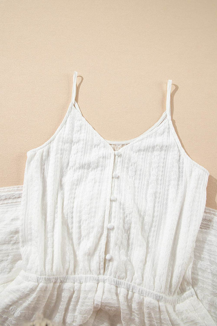 White Lace Spaghetti Strap V Neck Loose Fit Romper - Fashion Queen -  18