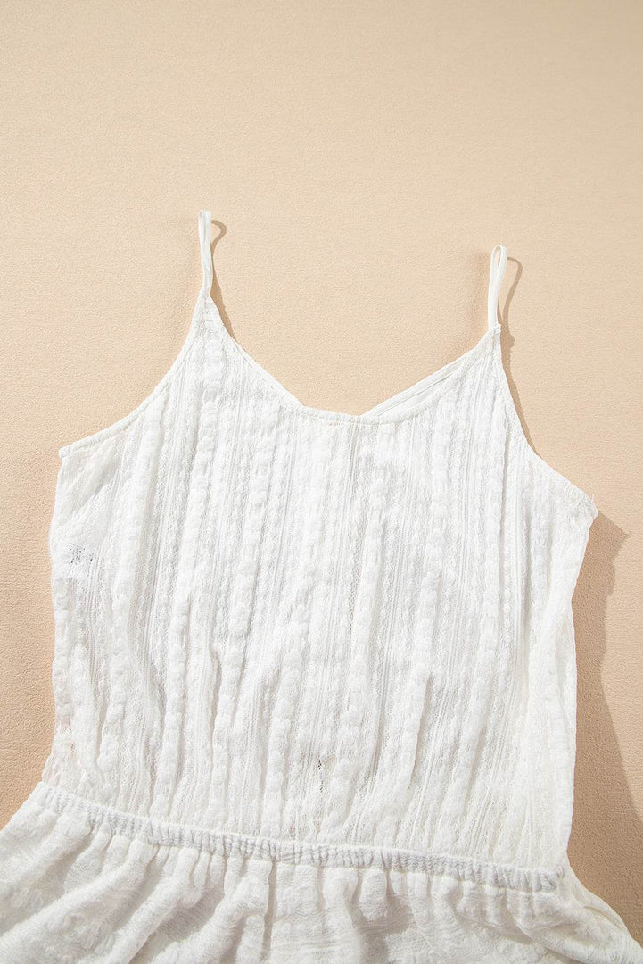 White Lace Spaghetti Strap V Neck Loose Fit Romper - Fashion Queen -  20