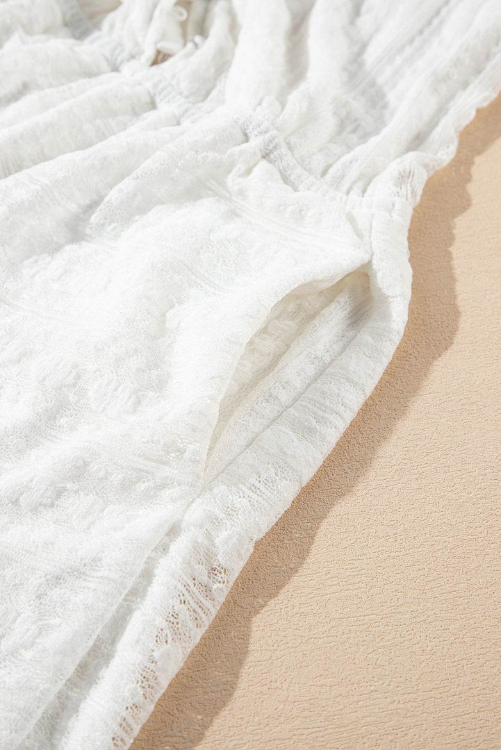 White Lace Spaghetti Strap V Neck Loose Fit Romper - Fashion Queen -  22