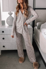 Load image into Gallery viewer, White Leopard Print Long Sleeve and Pants Pajamas Set - Fashion Queen -  1
