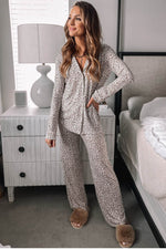 Load image into Gallery viewer, White Leopard Print Long Sleeve and Pants Pajamas Set - Fashion Queen -  4
