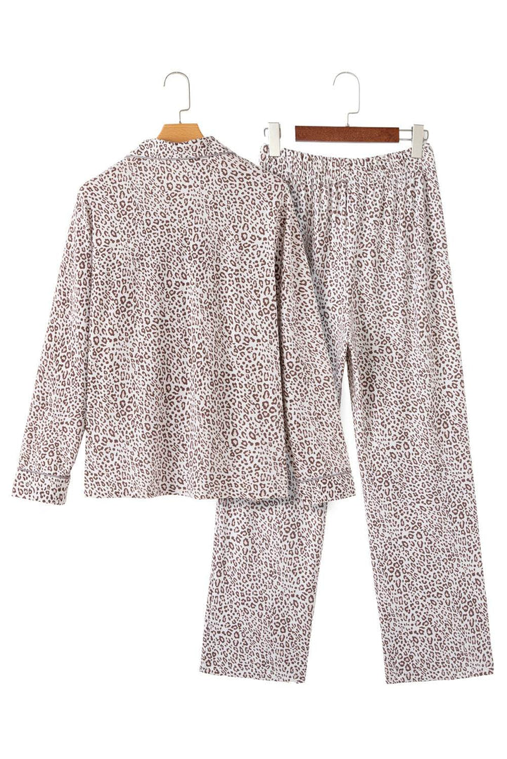 White Leopard Print Long Sleeve and Pants Pajamas Set - Fashion Queen -  6