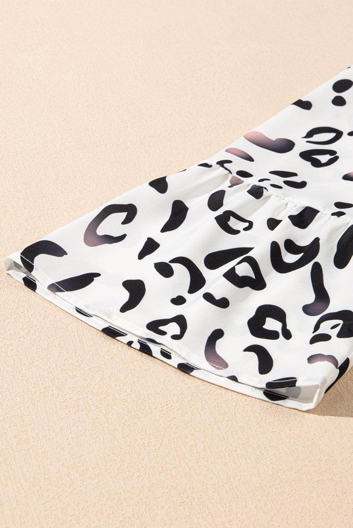 White Leopard Print Notch V Neck Loose Fit Maxi Dress - Fashion Queen -  12
