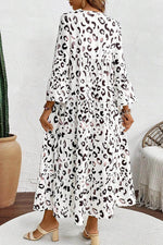 Load image into Gallery viewer, White Leopard Print Notch V Neck Loose Fit Maxi Dress - Fashion Queen -  2
