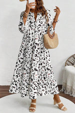 Load image into Gallery viewer, White Leopard Print Notch V Neck Loose Fit Maxi Dress - Fashion Queen -  4
