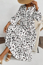 Load image into Gallery viewer, White Leopard Print Notch V Neck Loose Fit Maxi Dress - Fashion Queen -  5
