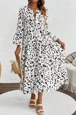 Load image into Gallery viewer, White Leopard Print Notch V Neck Loose Fit Maxi Dress - Fashion Queen -  6
