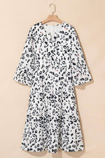 Load image into Gallery viewer, White Leopard Print Notch V Neck Loose Fit Maxi Dress - Fashion Queen -  7
