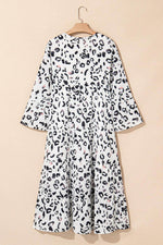 Load image into Gallery viewer, White Leopard Print Notch V Neck Loose Fit Maxi Dress - Fashion Queen -  8
