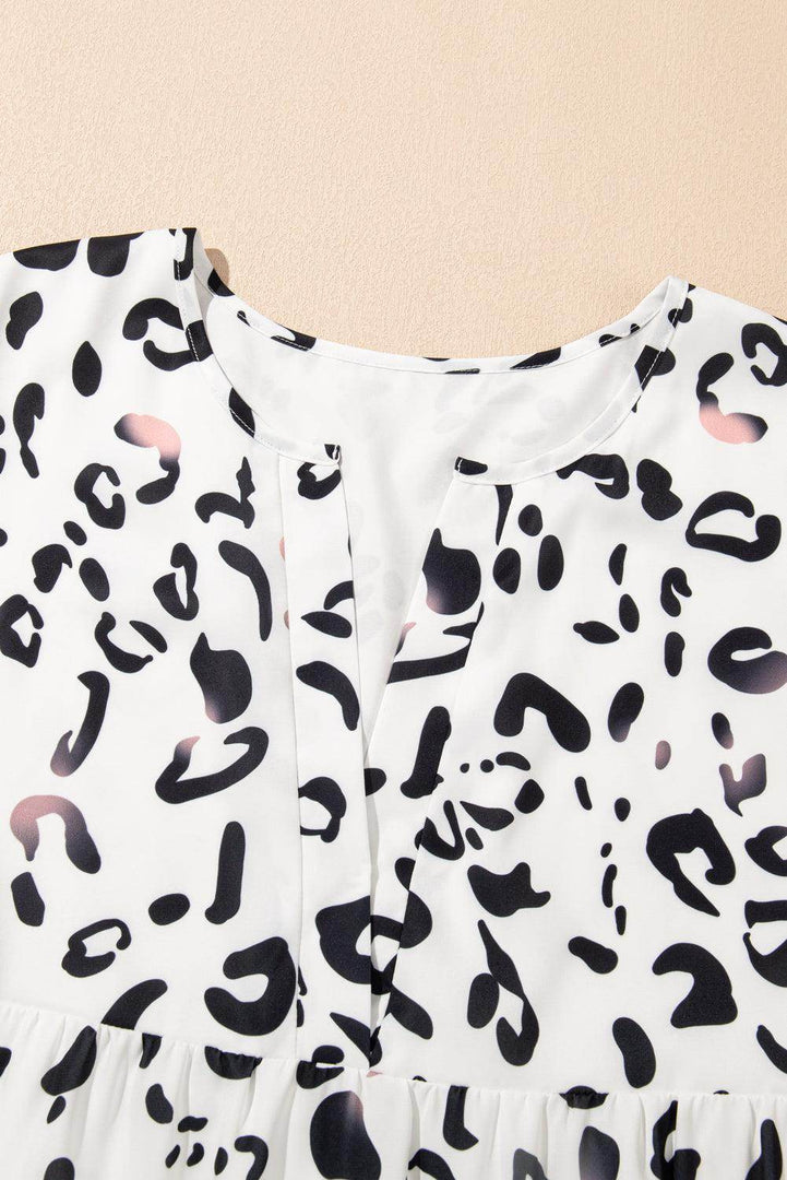 White Leopard Print Notch V Neck Loose Fit Maxi Dress - Fashion Queen -  9