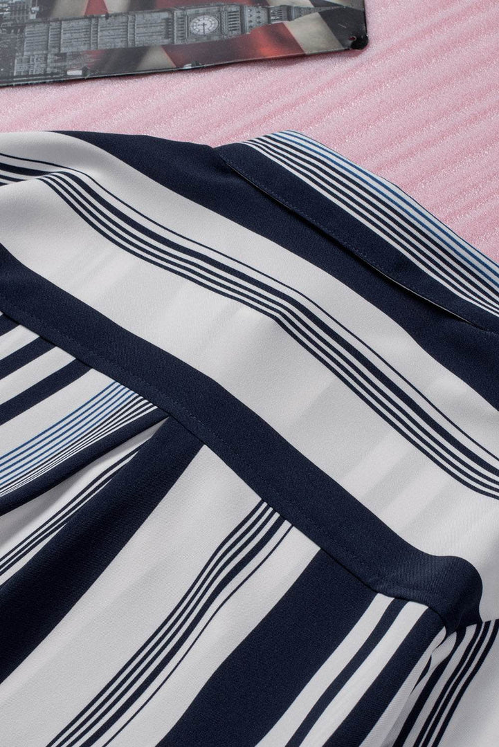 White Navy Striped Modern Women Shirt - Fashion Queen -  16