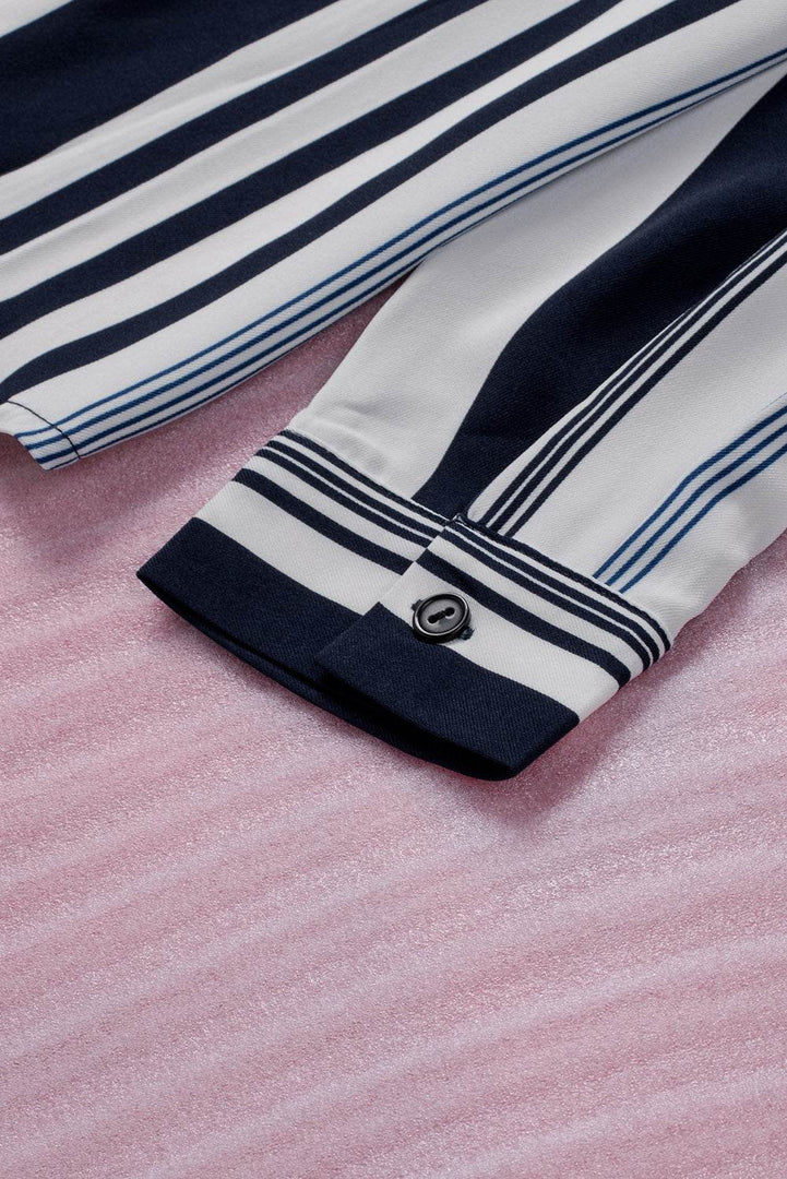 White Navy Striped Modern Women Shirt - Fashion Queen -  18