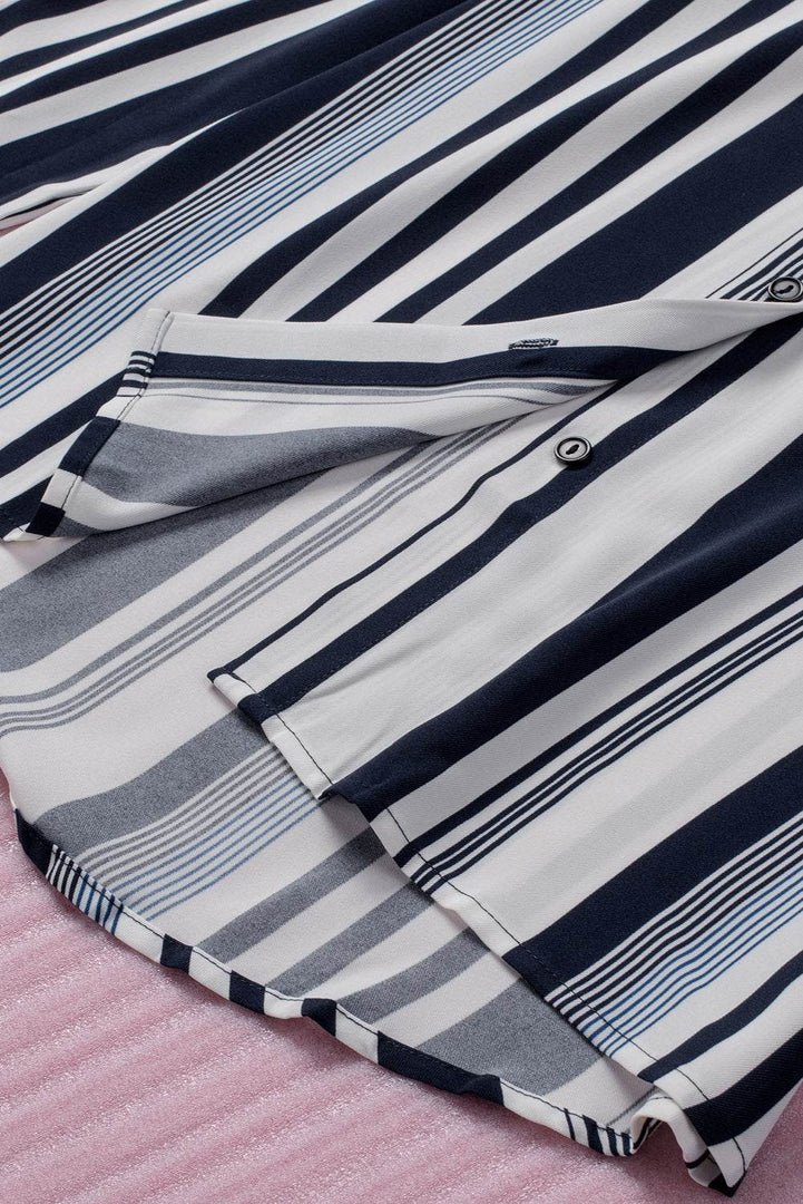 White Navy Striped Modern Women Shirt - Fashion Queen -  21