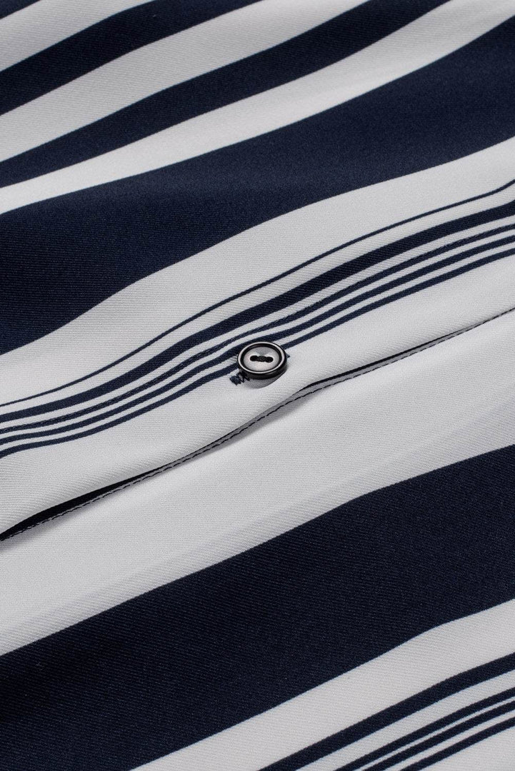 White Navy Striped Modern Women Shirt - Fashion Queen -  22