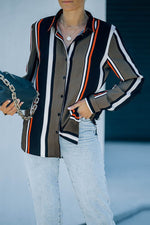 Load image into Gallery viewer, White Navy Striped Modern Women Shirt - Fashion Queen -  4
