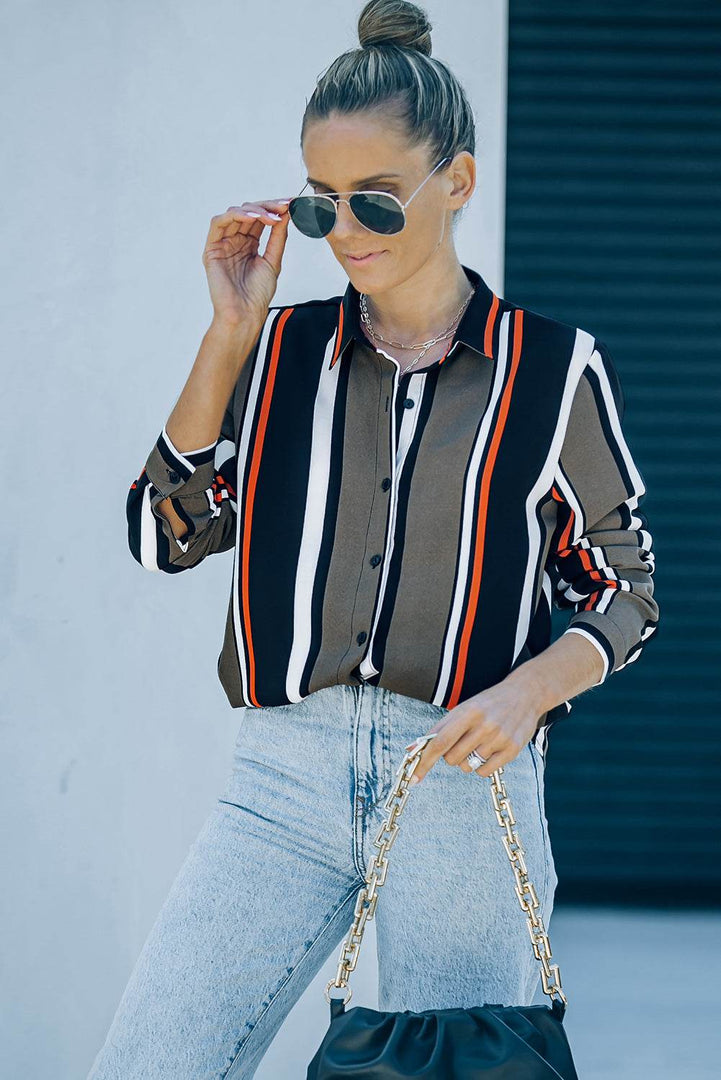 White Navy Striped Modern Women Shirt - Fashion Queen -  6