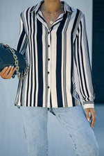 Load image into Gallery viewer, White Navy Striped Modern Women Shirt - Fashion Queen -  7

