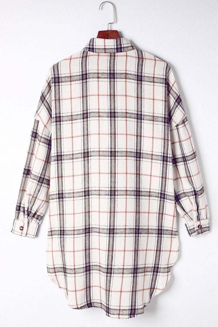 White Oversized Plaid Pattern Shacket with Slits - Fashion Queen -  10