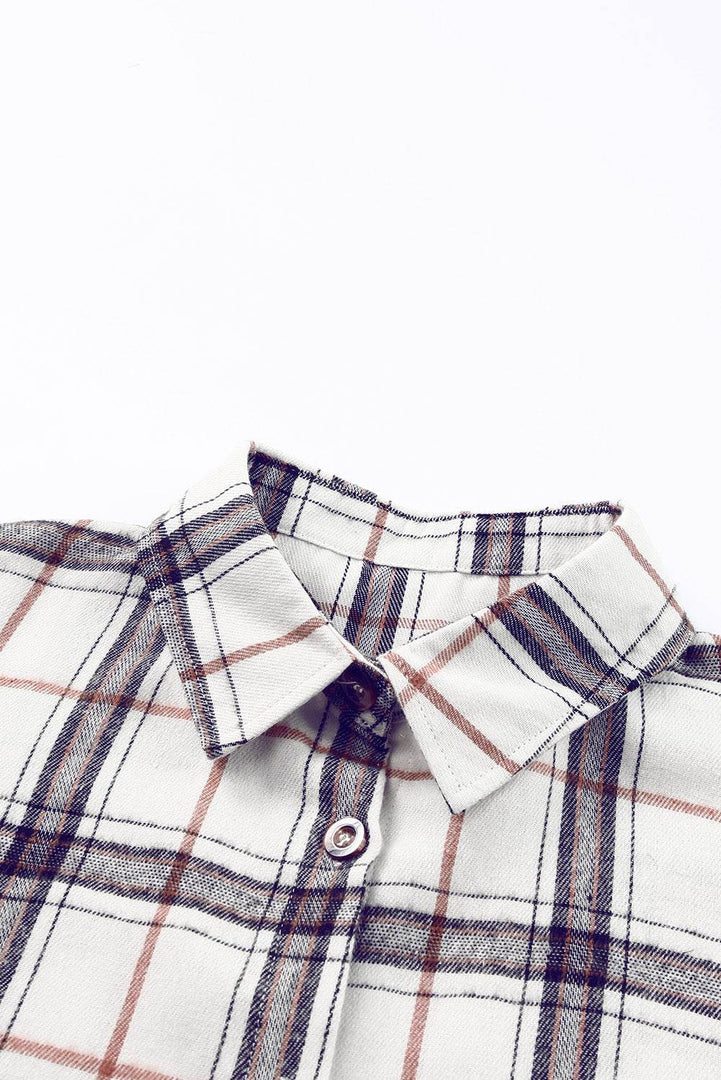 White Oversized Plaid Pattern Shacket with Slits - Fashion Queen -  11