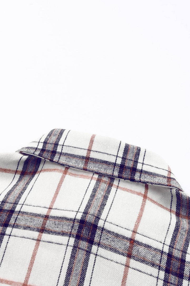 White Oversized Plaid Pattern Shacket with Slits - Fashion Queen -  12