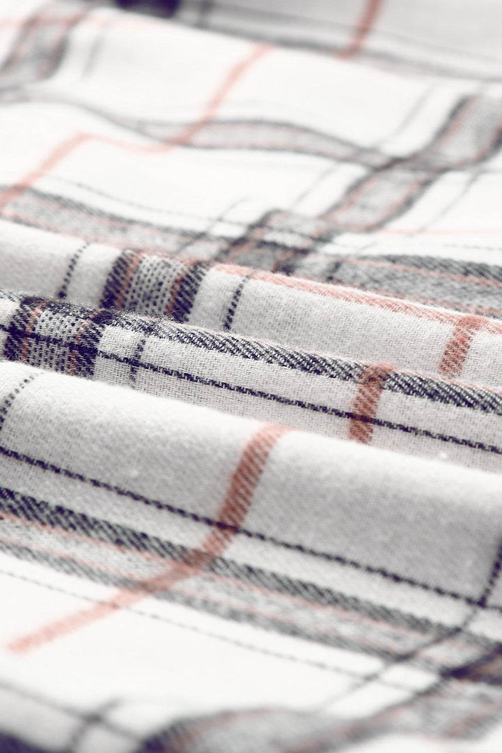 White Oversized Plaid Pattern Shacket with Slits - Fashion Queen -  16