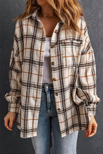 Load image into Gallery viewer, White Oversized Plaid Pattern Shacket with Slits - Fashion Queen -  5
