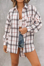Load image into Gallery viewer, White Oversized Plaid Pattern Shacket with Slits - Fashion Queen -  8

