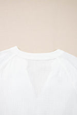 Load image into Gallery viewer, White Paisley Embroidered Textured Split Neck Long Puff Sleeve Blouse - Fashion Queen -  10
